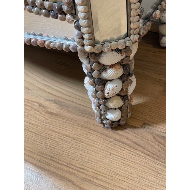 Glass 1970s Gorgeous Sea Shell Encrusted Mirrored Commode For Sale - Image 7 of 8