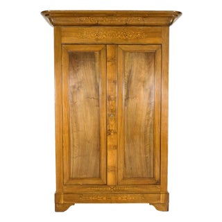 19th Century French Restauration Period Solid Walnut Lyonnaise Armoire With Fruitwood Marquetry For Sale