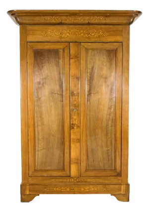 19th Century French Restauration Period Solid Walnut Lyonnaise Armoire With Fruitwood Marquetry