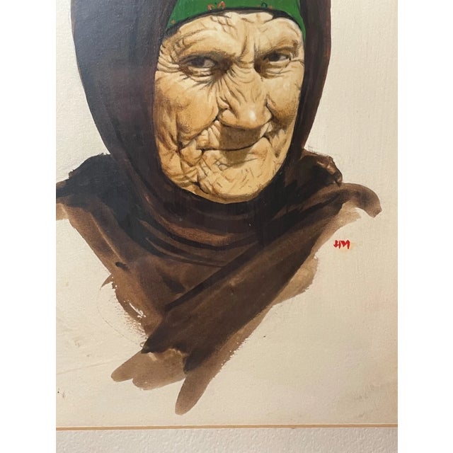 1960s Vintage Original Acrylic Painting Realism Elder Lady Woman Portrait Signed Hm For Sale - Image 5 of 9