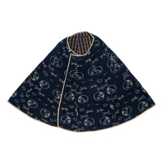 Japanese Indigo Kasuri Ikat Traveling Cape For Sale