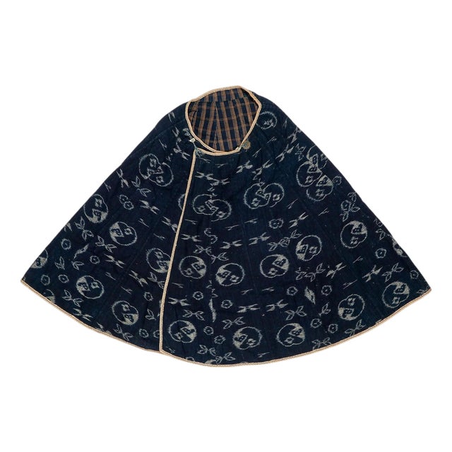 Japanese Indigo Kasuri Ikat Traveling Cape For Sale
