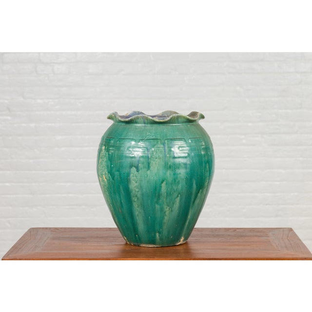 Antique Vietnamese or Chinese Green Glazed Vase with Scalloped Lip For Sale - Image 12 of 13