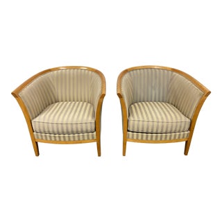 Circa 1990s Bernhardt Furniture Barrel Arm Chairs - a Pair For Sale