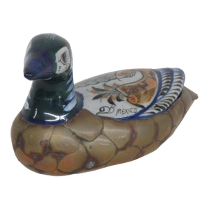 Tonala Mexico Brass Ceramic Duck Mid Century Modern Hand Painted Folk Art 4520b