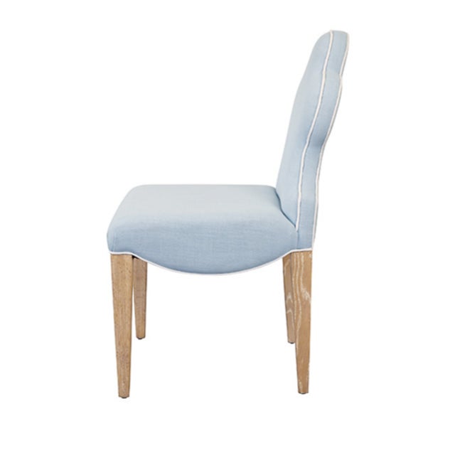 Contemporary Matthew Izzo Home Adelaide Light Blue Performance Linen Clover Back Dining Chair With White Welting and Cerused Oak Legs For Sale - Image 3 of 6