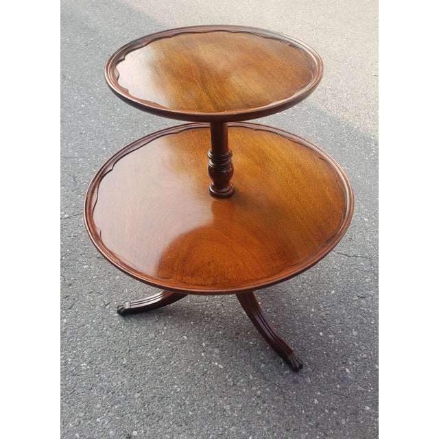 Brandt Furniture George III style Solid Mahogany 2-Tier Tripod Pedestal Dumb Waiter Table with Brass Paw feet Measures in...