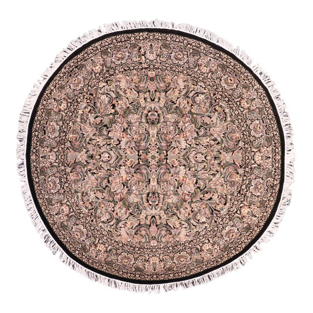 1990's Pak-Persian Black/Grey Wool Round Rug- 7'11'' X 8'0'' For Sale