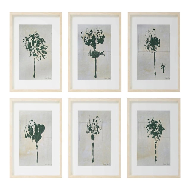 Set of 6 - One-of-a-Kind Dark Green Botanical Organic Modern Original Oil Paintings / Herbarium / Floral / Earth Tones For Sale - Image 12 of 12
