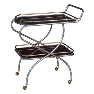 Vintage Italian Steel and Glass Drinks Trolley with Marble Effect, 1980 For Sale