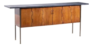 Milo Baughman for Directional Mid Century Walnut, Slate and Brass Console Credenza