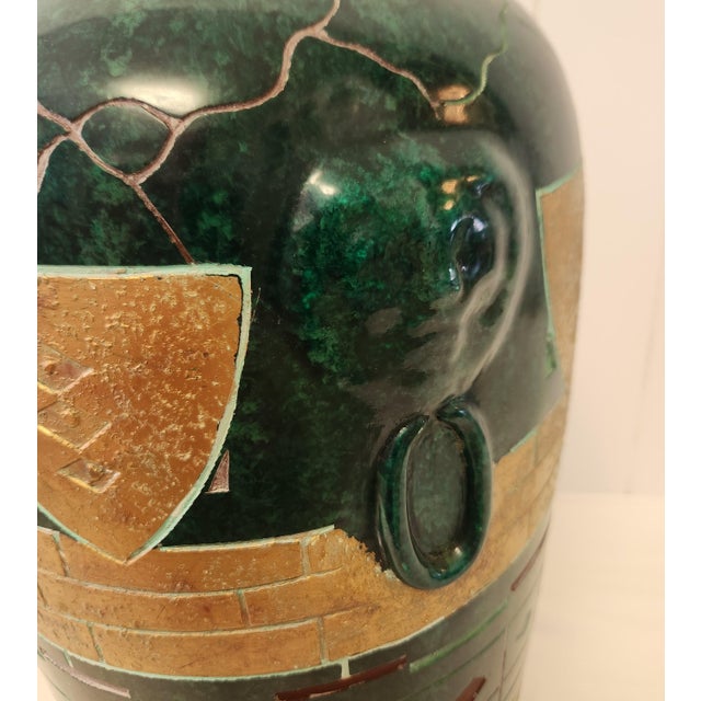 Pair Large Postmodern Vintage Green and Gold Floor Vases For Sale In Orlando - Image 6 of 13