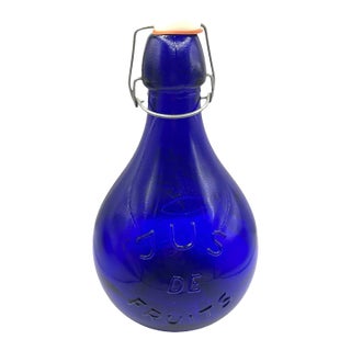 Vintage Italian Casadis Milano Cobalt Blue "Jus De Fruits" Glass Jug For Sale