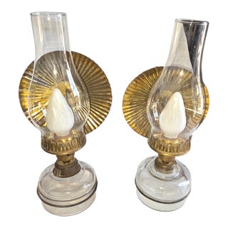 1900s Primitive Pair of Converted Kerosene Lamps With Tin Reflectors Now Electrofied For Sale