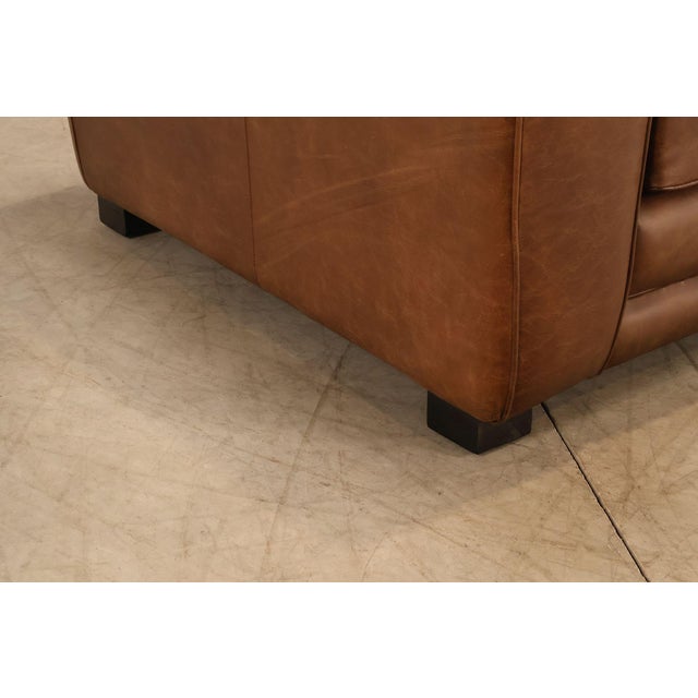 Art Deco Style Brown Leather Sofa For Sale - Image 11 of 18