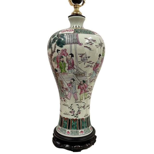 Mid-20th Century Vintage Chinese Hand-Painted Porcelain Vase Table Lamp For Sale - Image 12 of 18