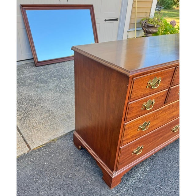 Henkel Harris Late 20th Century Henkel Harris Solid Black Cherry 10 Drawer Double Dresser With Mirror For Sale - Image 4 of 11