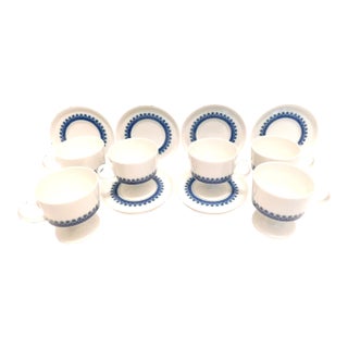Rosenthal Germany Blue and White Diadem Demitasse Espresso Six Cup Saucer Set, MCM 1960s For Sale