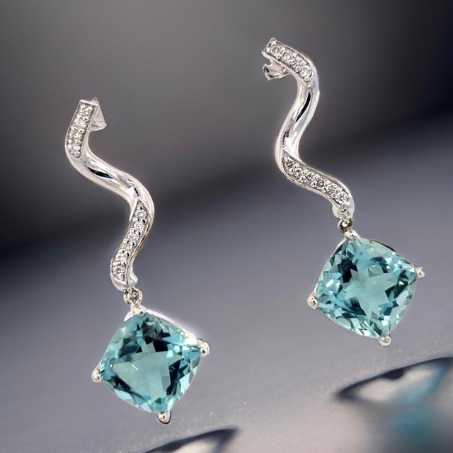 Natural Aquamarine Diamond Earrings 14k Gold 8.15 TCW Certified For Sale In New York - Image 6 of 13