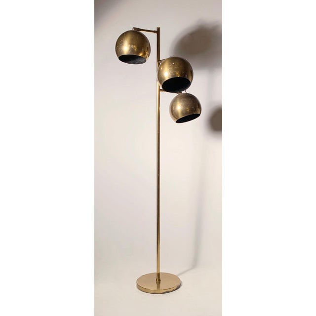 Koch & Lowy Brass Triple Ball Articulating Floor Lamp Manner of Angelo Lelli for Arredoluce 2 Available in Brass. Priced...