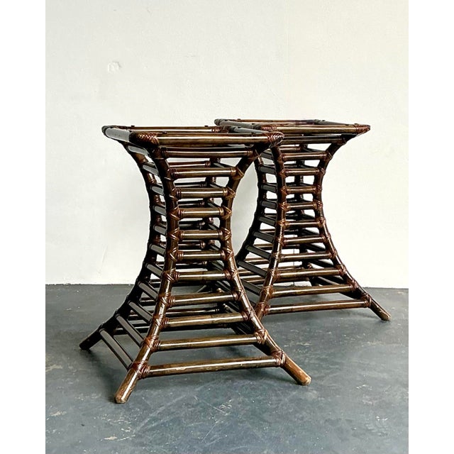 Vintage Boho Willow and Reed Stacked Rattan Table Pedestals - A Pair For Sale - Image 12 of 12