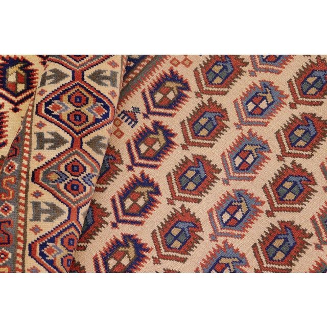 Beige Boho Chic Vintage Shirwan Beige/Blue Wool Rug - 7'3''x10'2'' For Sale - Image 8 of 10