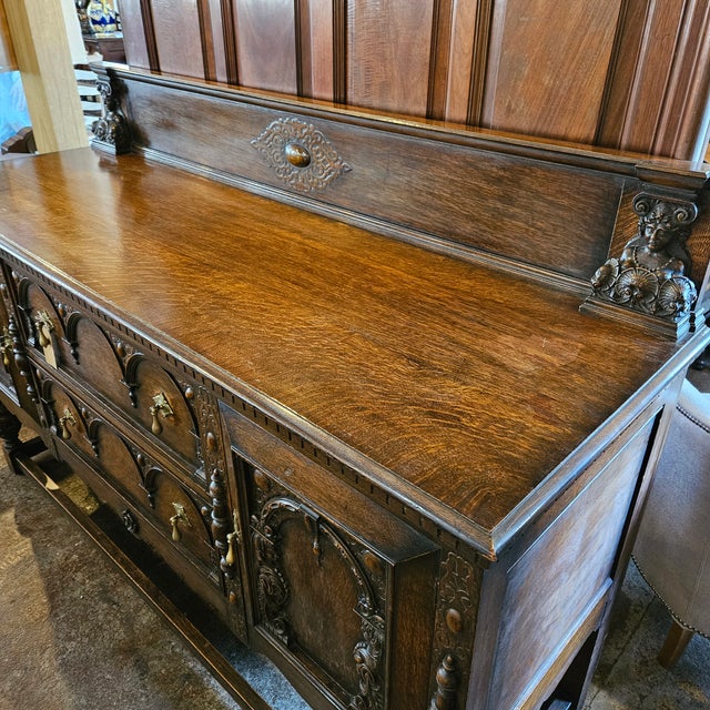 Late 19th Century English Oak Renaissance Revival Carved Sideboard For Sale - Image 4 of 11