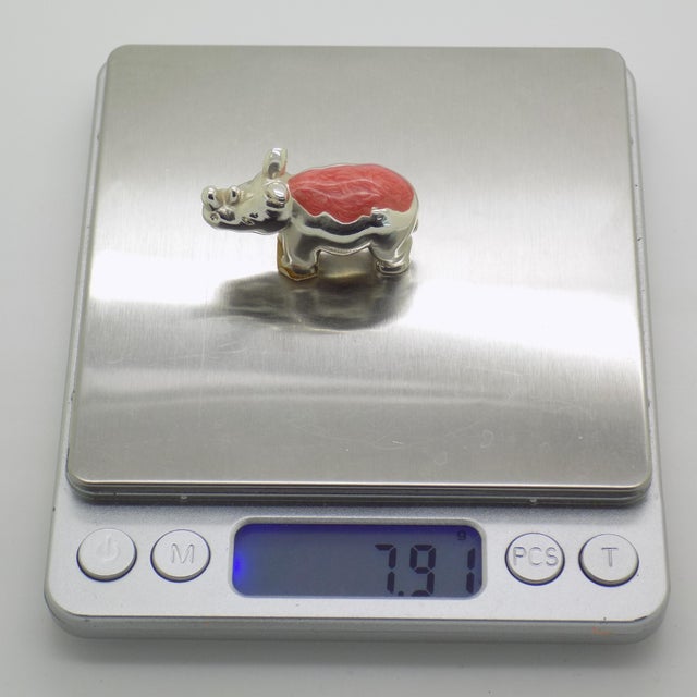 Orange Vintage Italian Sterling Silver 925 and Enameled Rhino Miniature by Ottaviani, Rome, 1980s For Sale - Image 8 of 11