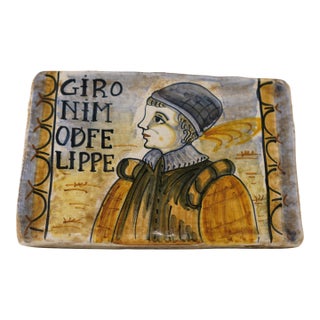 Hand-Painted Castelli Maiolica Portrait Tile For Sale