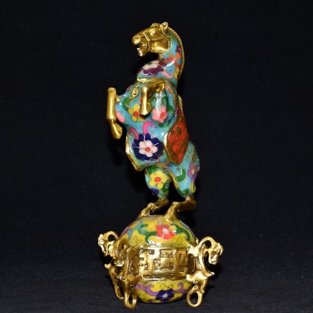 Chinese Vintage Cloisonne Enamel Horse on Ball - "Horse Treading the Universe" Figure For Sale - Image 3 of 9