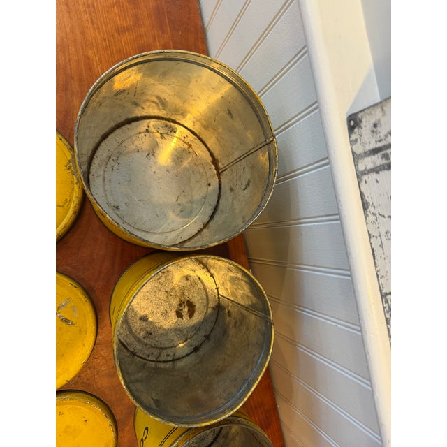 Early 20th Century Bright Yellow Enamel Flour, Sugar, Coffee & Tea Kitchen Canisters – Set of 4 For Sale - Image 13 of 17