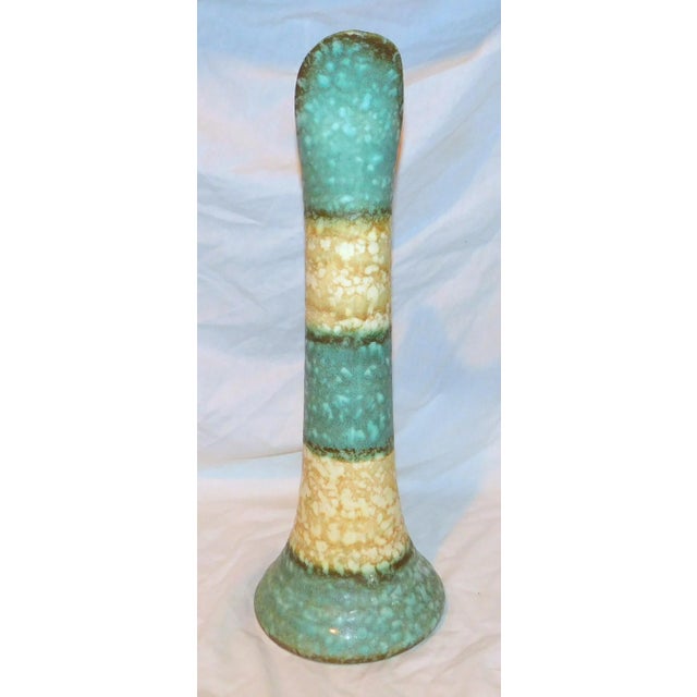 Fantastic mid-century Colmin ceramic ewer from Czechoslovakia with cream and turquoise stripes