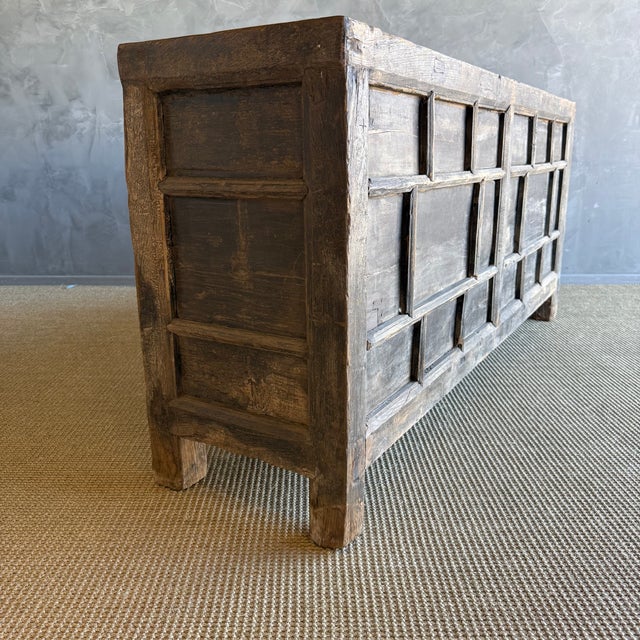 Wood Vintage Painted Elm Wood Cabinet With Drawers For Sale - Image 7 of 13