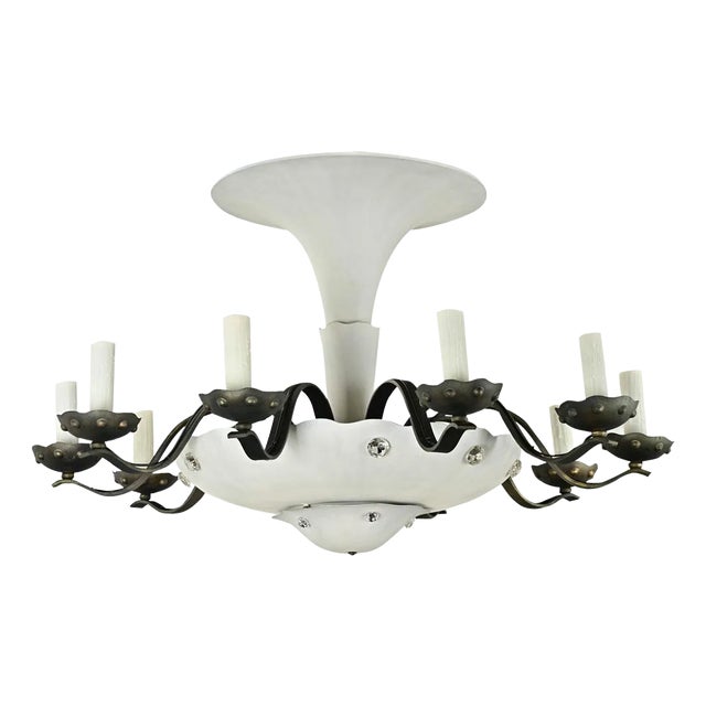 French Vintage Art Deco Style Painted Metal Chandelier For Sale