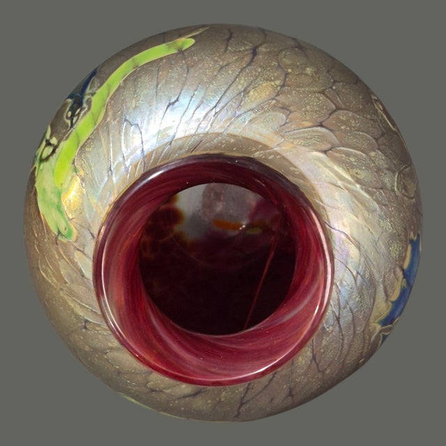 Late 20th Century Vintage Studio Hand Blown Iridescent Art Glass Vase For Sale - Image 5 of 8