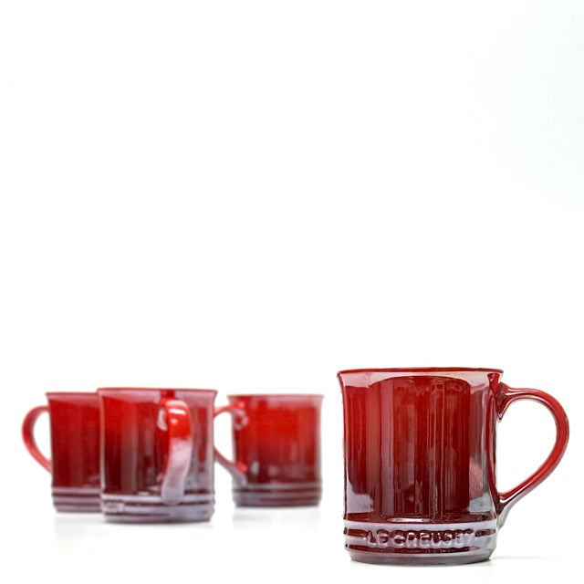 Modern Limited Edition Iridescent Cerise Red Stoneware Mugs by Le Creuset - Set of 4 For Sale - Image 3 of 4