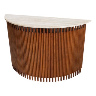 Mid-Century Modern Italian Console Table in Wood and Travertin, 1960s For Sale