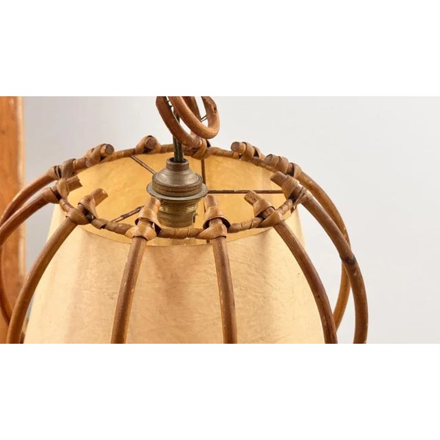 French Sculptural Wicker and Paper Pendant Light, 1960s For Sale - Image 6 of 12