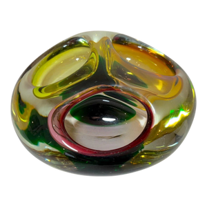 Large Vintage Hand Blown 3 Chamber Murano Art Glass Cigarette Cigar Ashtray