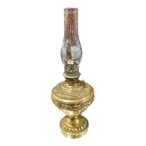 Antique German Chased Gilt Brass Oil Lamp