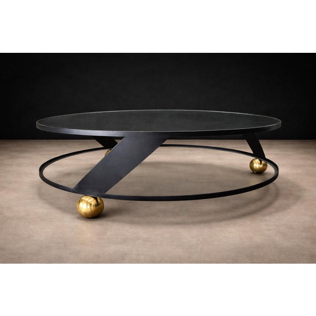 Mid-Century Modern Brazilian Modern Round Coffee Table in Plated & Painted Metal With Glass Top, Brazil, 1960s For Sale - Image 3 of 13