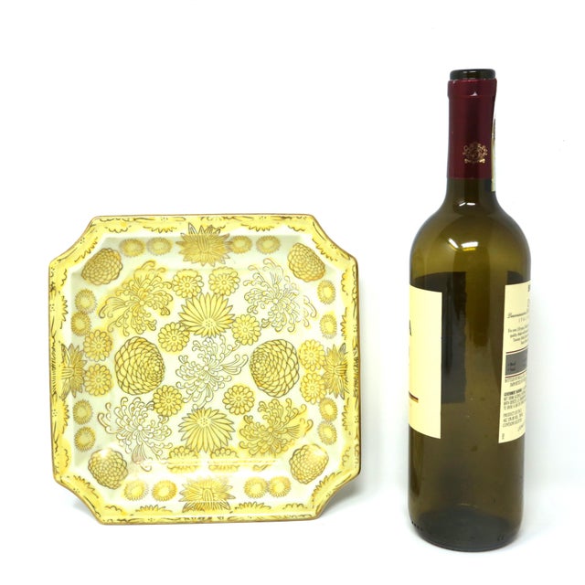 Yellow Vintage Chinese Chinoiserie Yellow & Gold Octagonal Porcelain Tray With Chrysanthemums For Sale - Image 8 of 8