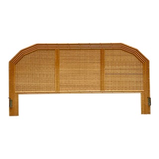 Late 20th Century Vintage Coastal Woven Rattan King Headboard For Sale