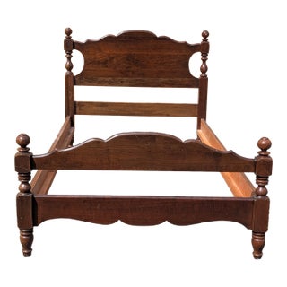 Vintage Twin Size Walnut Cannonball Bedframe For Sale