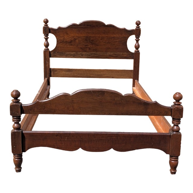 Vintage Twin Size Walnut Cannonball Bedframe For Sale