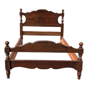 Vintage Twin Size Walnut Cannonball Bedframe