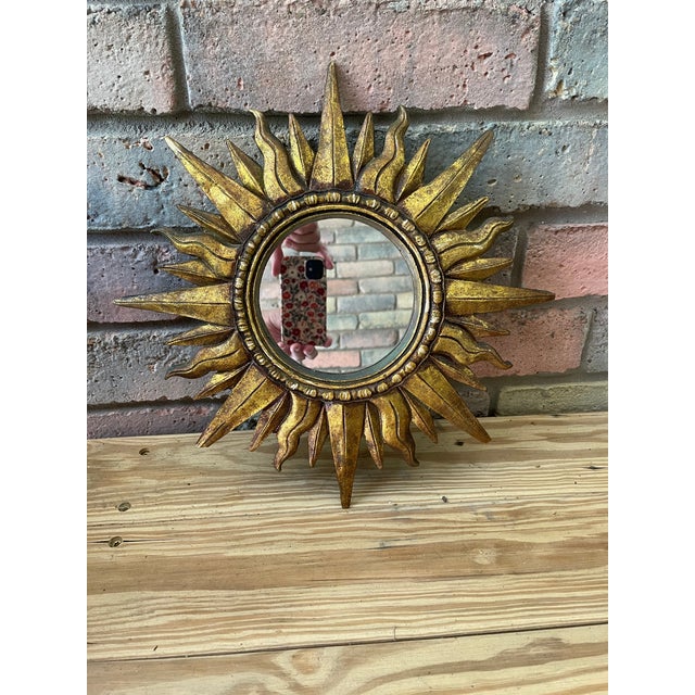 Vintage Mid 20th Century 12.5" Gilded Sunburst Accent Wall Mirror For Sale - Image 15 of 18