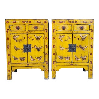 Vintage Handpainted Chinese Bedside Cabinets - a Pair For Sale