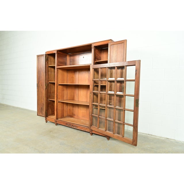 Wood Louis Majorelle Style Antique French Art Nouveau Carved Burled Walnut Bibliotheque Bookcase Cabinet, Circa 1900 For Sale - Image 7 of 15
