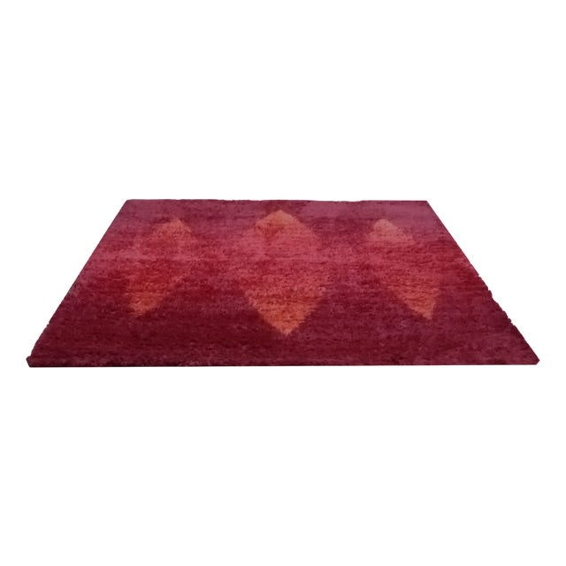 Geometric Rya Rug in Red Wool, 1970s For Sale